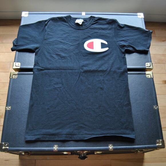Champion Large Black w/ White & Red Logo Short Sleeve Shirt - Picture 1 of 5